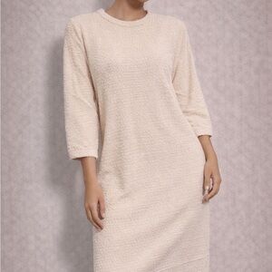Cream Textured Long Sleeve Dress